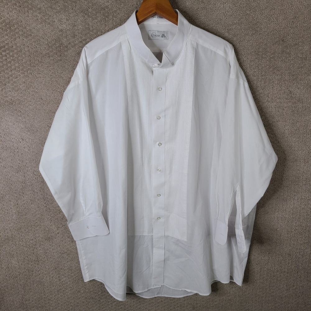 Chaplin Shirt Mens 3XL White Tuxedo Wing Tip Collar Pleated Poly Cotton Formal